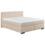 BED MET MATRAS 160 cm x 200 cm, hout, crèmekleurig textiel thumbnail 2