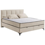 BED MET MATRAS 180 cm x 200 cm, textiel, houtmateriaal, crèmekleur thumbnail 2