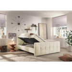 BED MET MATRAS 160 cm x 200 cm, textiel, houtmateriaal, crèmekleur thumbnail 4