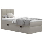 BED MET MATRAS 90 cm x 200 cm, hout, textiel, houten materiaal crèmekleur thumbnail 2