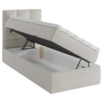 BED MET MATRAS 90 cm x 200 cm, hout, textiel, houten materiaal crèmekleur thumbnail 4