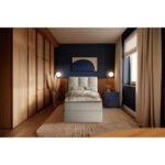 BED MET MATRAS 90 cm x 200 cm, hout, textiel, houten materiaal crèmekleur thumbnail 5