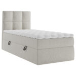 BED MET MATRAS 90 cm x 200 cm, hout, textiel, houten materiaal crèmekleur thumbnail 6