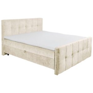 BED MET MATRAS 180 cm x 200 cm, textiel, houtmateriaal, crèmekleur