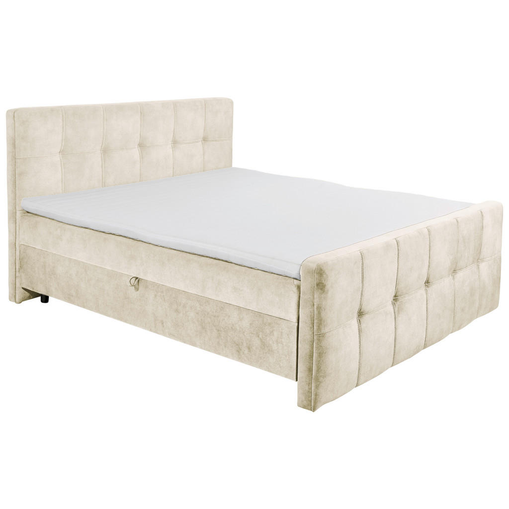 BED MET MATRAS 160 cm x 200 cm, textiel, houtmateriaal, crèmekleur