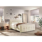 BED MET MATRAS 160 cm x 200 cm, textiel, houtmateriaal, crèmekleur thumbnail 2