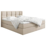 BED MET MATRAS 200 cm x 220 cm, hout, textiel, houten materiaal crèmekleur thumbnail 2