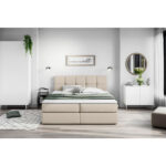 BED MET MATRAS 200 cm x 220 cm, hout, textiel, houten materiaal crèmekleur thumbnail 6