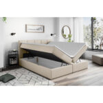 BED MET MATRAS 200 cm x 220 cm, hout, textiel, houten materiaal crèmekleur thumbnail 7