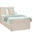 BED MET MATRAS 100 cm x 200 cm, hout, wit textiel thumbnail 2