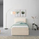 BED MET MATRAS 100 cm x 200 cm, hout, wit textiel thumbnail 1