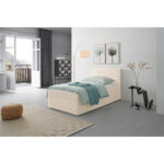 BED MET MATRAS 100 cm x 200 cm, hout, wit textiel thumbnail 3