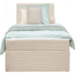 BED MET MATRAS 100 cm x 200 cm, hout, wit textiel thumbnail 5