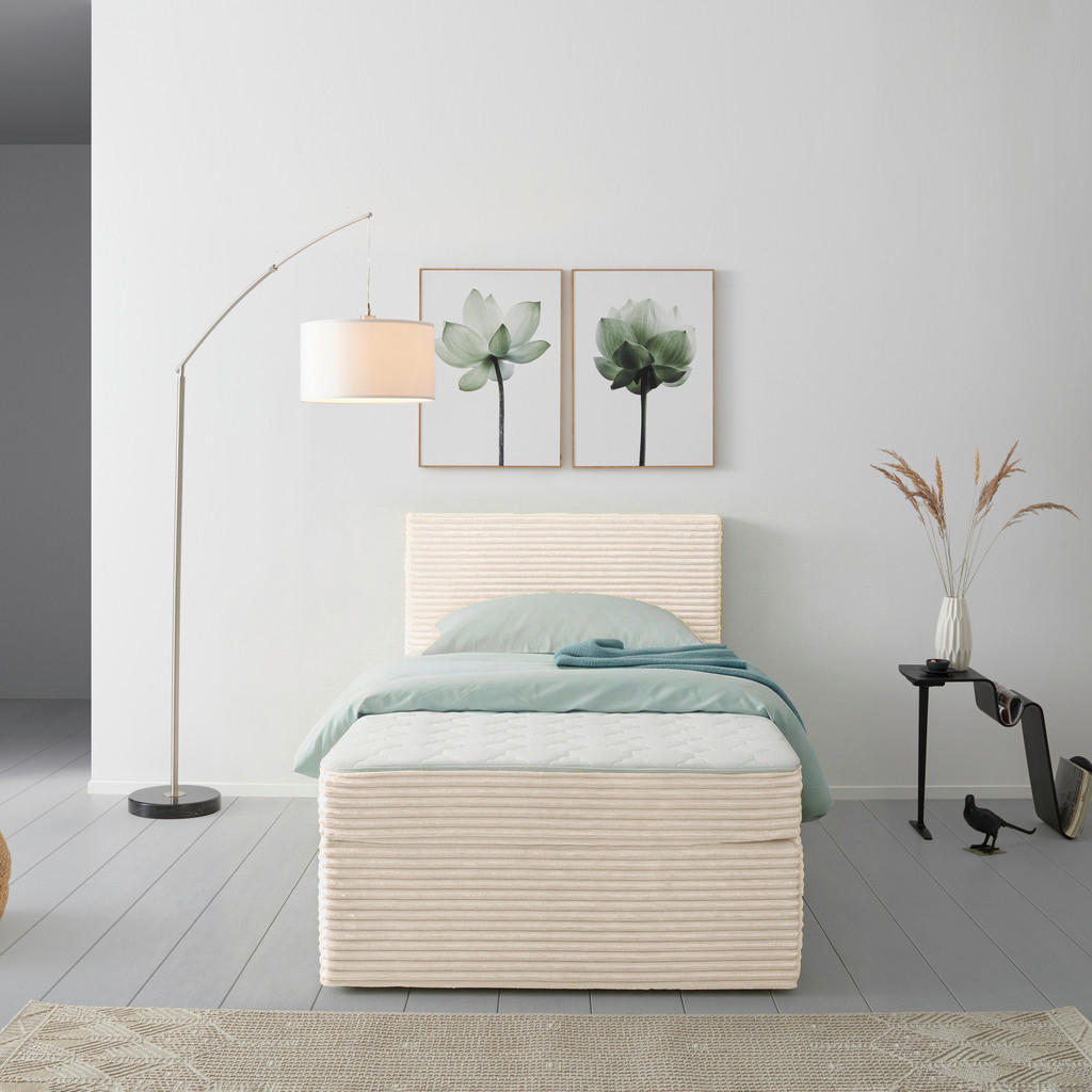 BED MET MATRAS 100 cm x 200 cm, hout, wit textiel