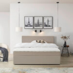 BED MET MATRAS 200 cm x 200 cm, bruin textiel thumbnail 6