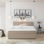 BED MET MATRAS 160 cm x 200 cm, bruin textiel thumbnail 6