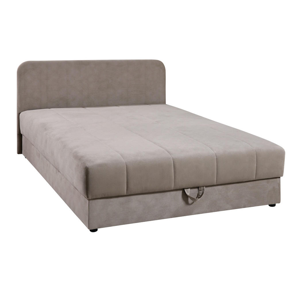 BED MET MATRAS 140 cm x 200 cm, hout, bruin textiel