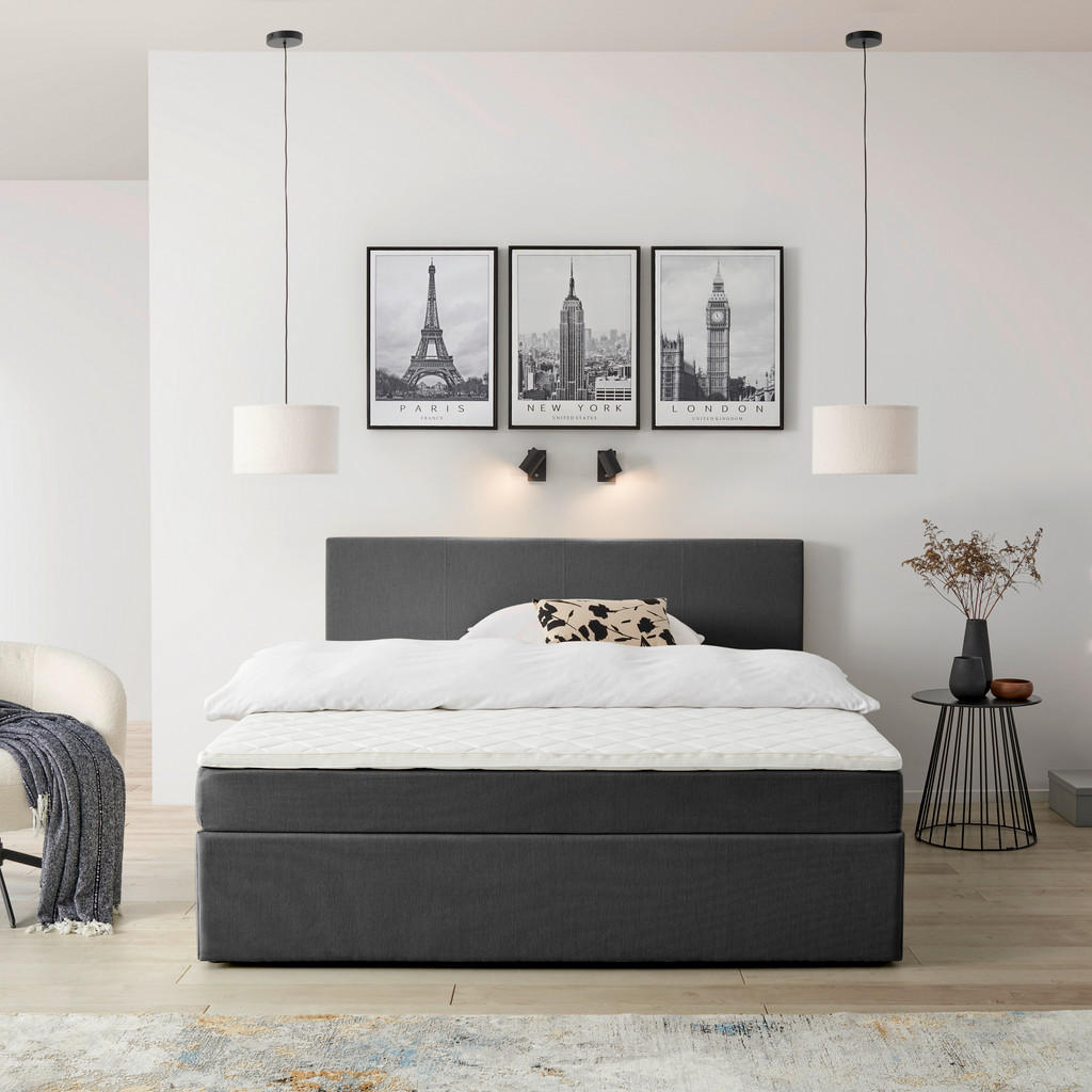 BED MET MATRAS 180 cm x 200 cm, hout, textiel, houtmateriaal grijs