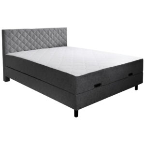 BED MET MATRAS 160 cm x 200 cm, hout, grijs textiel
