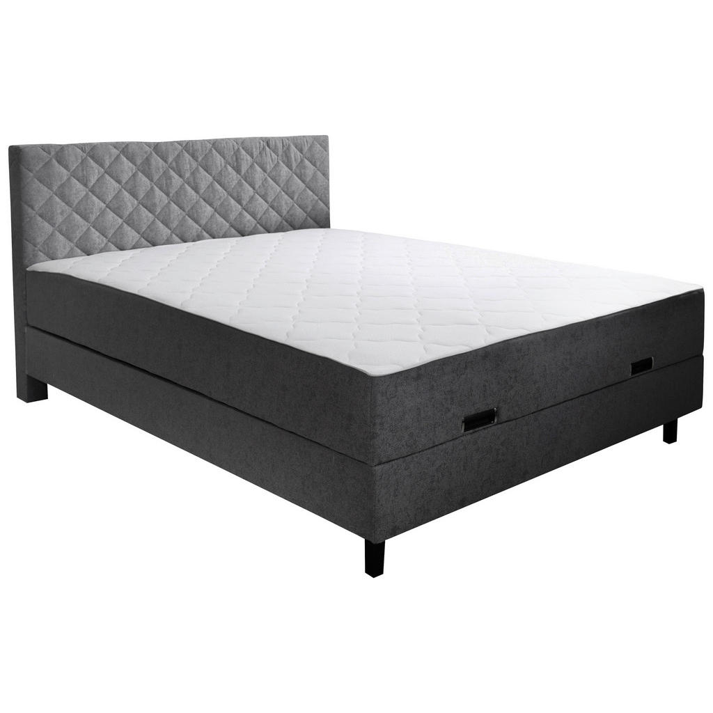 BED MET MATRAS 160 cm x 200 cm, hout, grijs textiel