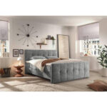 BED MET MATRAS 180 cm x 200 cm, textiel, materiaal hout grijs thumbnail 2