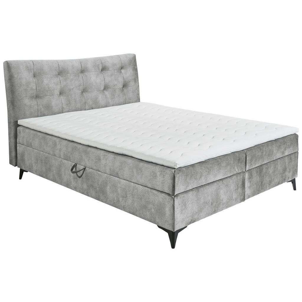 BED MET MATRAS 182 cm x 210 cm, textiel, materiaal hout grijs
