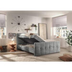 BED MET MATRAS 180 cm x 200 cm, textiel, materiaal hout grijs thumbnail 3