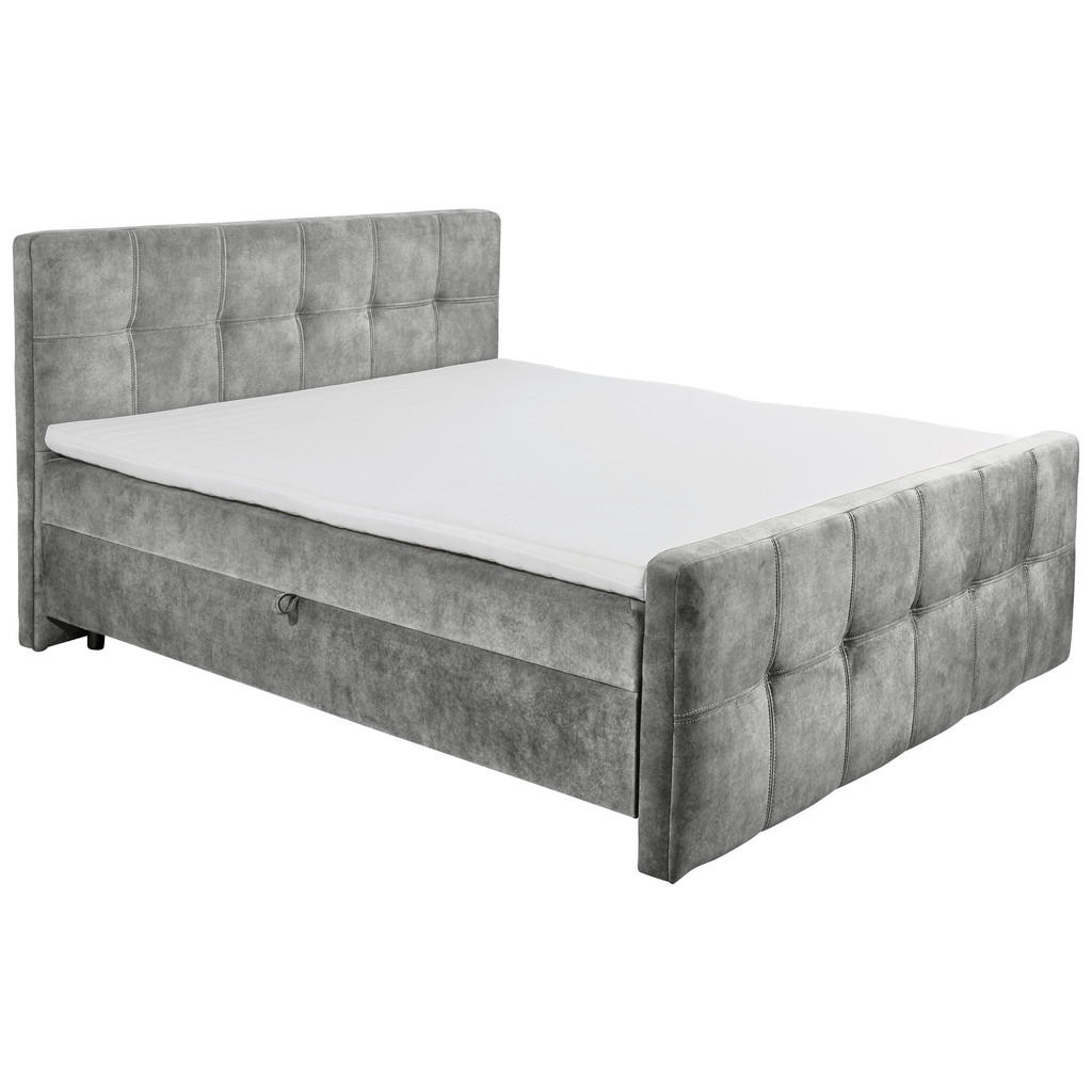 BED MET MATRAS 160 cm x 200 cm, textiel, materiaal hout grijs
