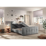 BED MET MATRAS 160 cm x 200 cm, textiel, materiaal hout grijs thumbnail 3