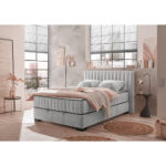 BED MET MATRAS 140 cm x 200 cm, textiel, materiaal hout lichtgrijs thumbnail 2