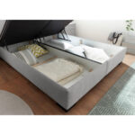 BED MET MATRAS 160 cm x 200 cm, textiel, materiaal hout lichtgrijs thumbnail 4