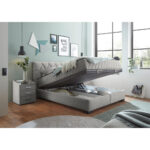 BED MET MATRAS 160 cm x 200 cm, textiel, materiaal hout lichtgrijs thumbnail 6
