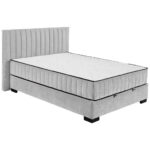 BED MET MATRAS 140 cm x 200 cm, textiel, materiaal hout lichtgrijs thumbnail 1