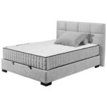BED MET MATRAS 140 cm x 200 cm, textiel, materiaal hout lichtgrijs thumbnail 4