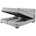 BED MET MATRAS 160 cm x 200 cm, textiel, materiaal hout lichtgrijs thumbnail 3