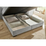 BED MET MATRAS 160 cm x 200 cm, textiel, materiaal hout lichtgrijs thumbnail 4