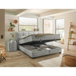 BED MET MATRAS 160 cm x 200 cm, textiel, materiaal hout lichtgrijs thumbnail 5