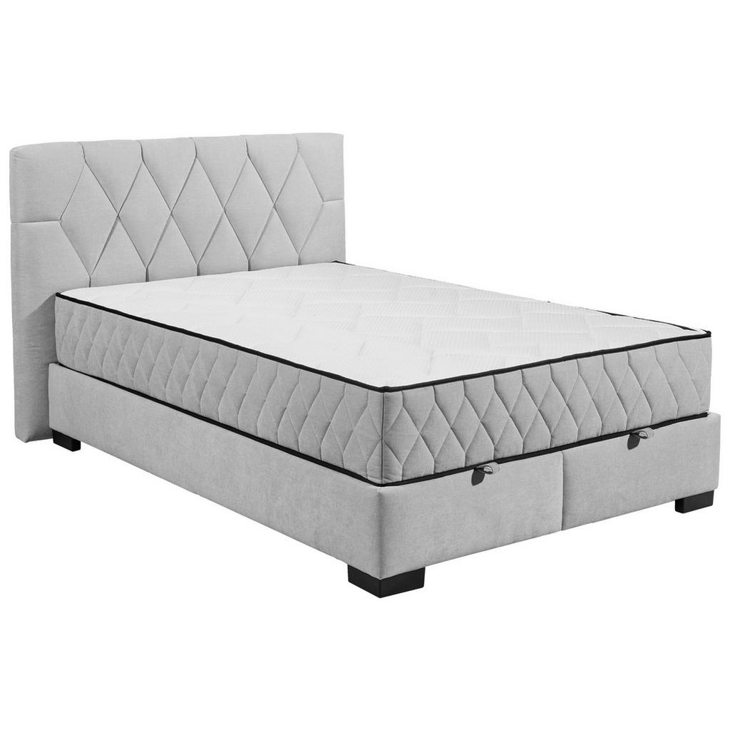 BED MET MATRAS 140 cm x 200 cm, textiel, materiaal hout lichtgrijs