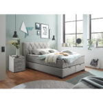 BED MET MATRAS 140 cm x 200 cm, textiel, materiaal hout lichtgrijs thumbnail 2
