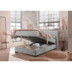 BED MET MATRAS 140 cm x 200 cm, textiel, materiaal hout lichtgrijs thumbnail 4