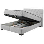 BED MET MATRAS 140 cm x 200 cm, textiel, materiaal hout lichtgrijs thumbnail 3