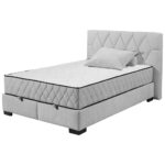 BED MET MATRAS 140 cm x 200 cm, textiel, materiaal hout lichtgrijs thumbnail 4
