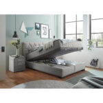 BED MET MATRAS 140 cm x 200 cm, textiel, materiaal hout lichtgrijs thumbnail 5