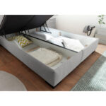 BED MET MATRAS 140 cm x 200 cm, textiel, materiaal hout lichtgrijs thumbnail 6