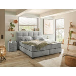 BED MET MATRAS 180 cm x 200 cm, textiel, materiaal hout lichtgrijs thumbnail 2