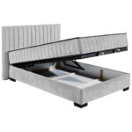 BED MET MATRAS 140 cm x 200 cm, textiel, materiaal hout lichtgrijs thumbnail 5