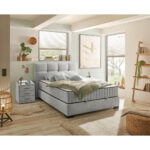 BED MET MATRAS 120 cm x 200 cm, textiel, materiaal hout lichtgrijs thumbnail 2