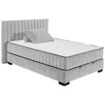 BED MET MATRAS 140 cm x 200 cm, textiel, materiaal hout lichtgrijs thumbnail 6