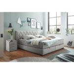 BED MET MATRAS 180 cm x 200 cm, textiel, materiaal hout lichtgrijs thumbnail 2