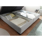 BED MET MATRAS 180 cm x 200 cm, textiel, materiaal hout lichtgrijs thumbnail 4